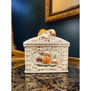 Vintage Mushroom Napkin‎ Holder | 1970s Basket Weave Ceramic